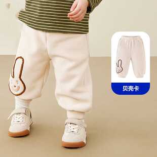 男童女童加绒长裤蹦蹦裤2025春秋新款宝宝摇粒绒宽松儿童裤子加厚