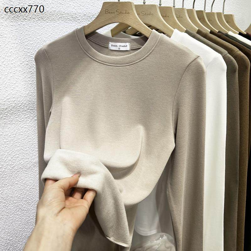 冬季磨毛羊加薄绒保暖长袖T恤女2025羊绒高弹修身内搭打底衫上衣