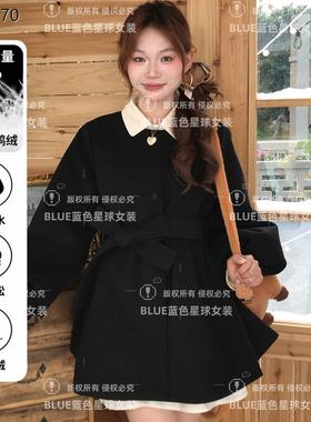 【白鸭绒内胆】BULE蓝色星球冬季保暖呢子大衣灯笼袖毛呢外套女装