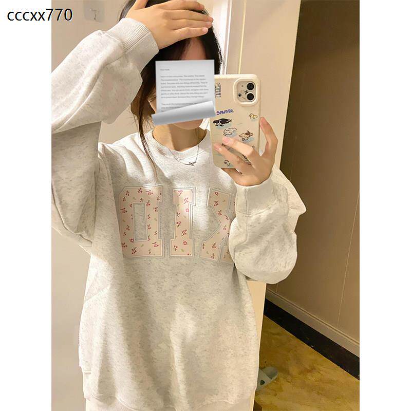 美式覆古碎花布贴刺绣无帽卫衣女春秋冬宽松chic慵懒港风长袖上衣