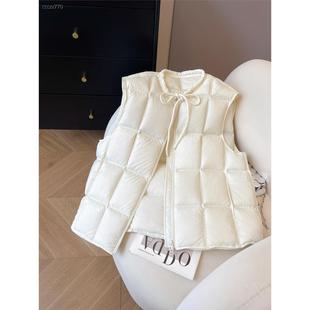 小C家 抽绳圆领羽绒服马甲女款2025新款冬季90白鸭绒宽松坎肩外套