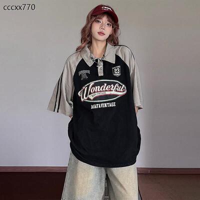 胖mm大尺码美式国潮撞色