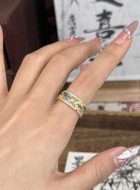 古法烧蓝戒指女新中式国风珐琅彩