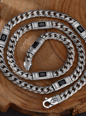 黑色锆石项链镶钻唐草纹项链复古