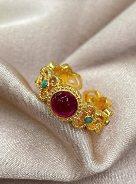 新款新中式宫廷风浮翠流丹戒指国