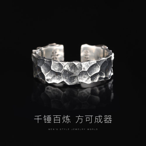 复古锤纹戒指石头纹路戒指潮流in