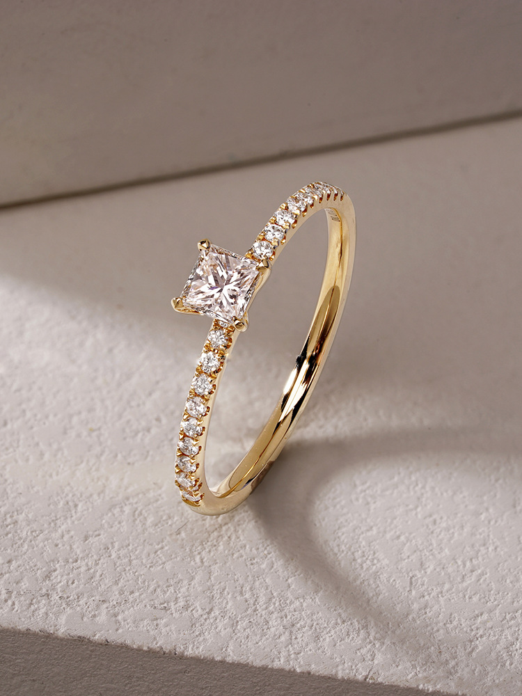 珠宝 2021新款s925银小方糖戒指女 公主方小钻戒婚戒求婚钻戒