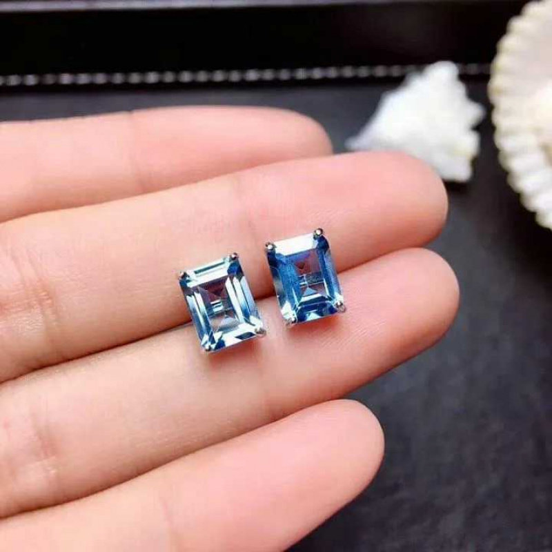 蓝锆石耳钉女欧美日韩简约个性几