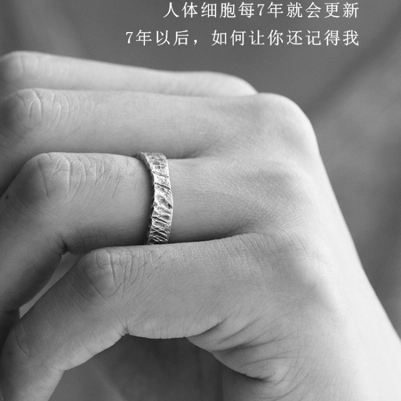 咬痕情侣戒指99纯银女男一对手工