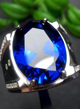 男款戒指霸气男款矢车菊蓝锆石活