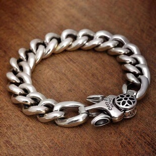 s925泰银粗重款男士手链环扣环潮男复古简约