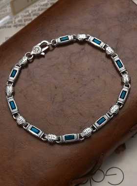 新款中东海军蓝方钻手链复古潮男个性朋克风时尚骑士手链