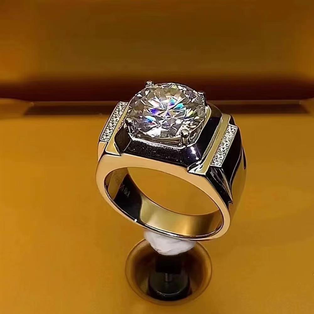 戒指全新圆形5克拉男戒镶嵌男士霸气宽版时尚