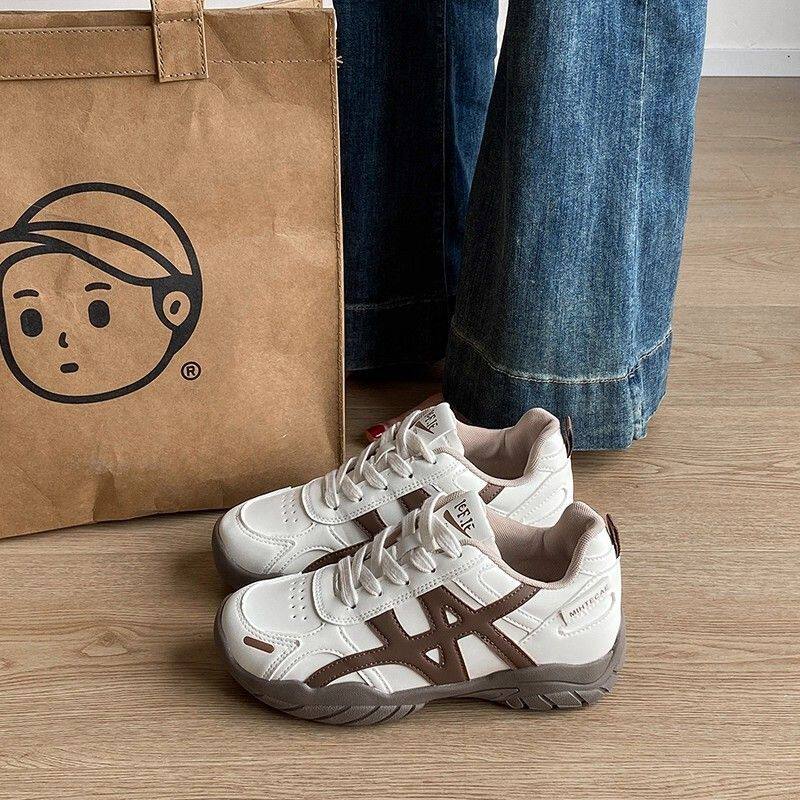 港风米咖色厚底设计感德训鞋女ins耐磨有擦声板鞋舒适休闲运动鞋