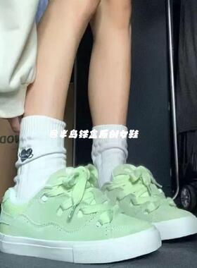 原创浅绿色小清新面包鞋女ins耐磨有擦声厚底板鞋女百搭休闲鞋女