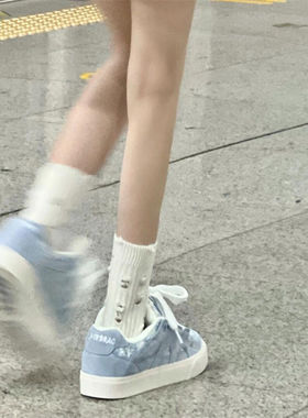 原创蓝色千鸟格字母底面包鞋女ins耐磨舒适滑板鞋小众百搭休闲鞋