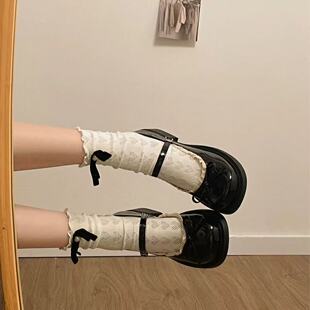 蕾丝边黑白色小皮鞋女厚底玛丽珍鞋英伦风配裙子鞋日系jk粗跟鞋女