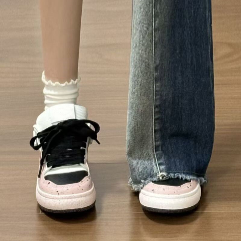 国潮黑粉色波点有擦声板鞋女ins大舌头厚底面包鞋复古高街运动鞋,女鞋,时尚休闲鞋,淘宝优惠券,粉丝福利购,淘宝优惠卷