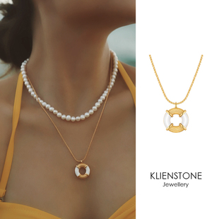KLIENSTONE夏季新品游泳圈项链白色滴釉镀锁骨链夏日配饰简约