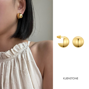 KLIENSTONE新款极简金色银色圆形耳钉开口笑纯银针镀金全新现货耳