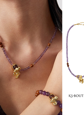 紫水晶金鱼串珠中号项链