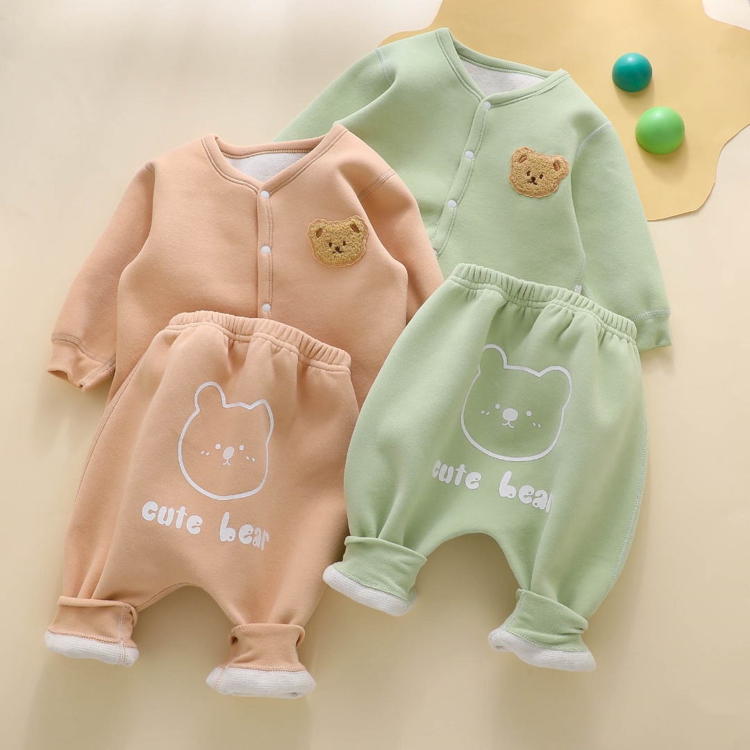 新生婴儿德绒两件套保暖大pp裤