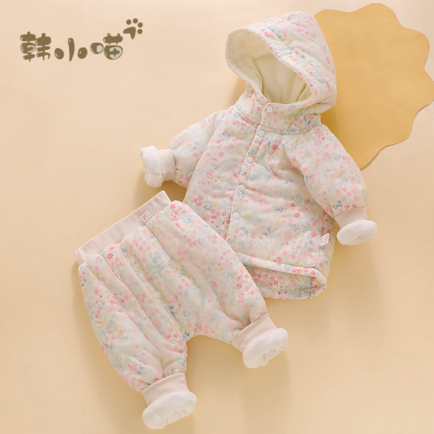 新生婴儿衣服秋冬款加绒加厚小月龄宝宝大屁屁裤分体套装幼儿棉袄