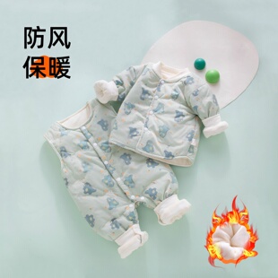 婴儿加绒保暖分体套装 女宝宝棉服男宝秋冬季 外出夹棉衣服2025新款