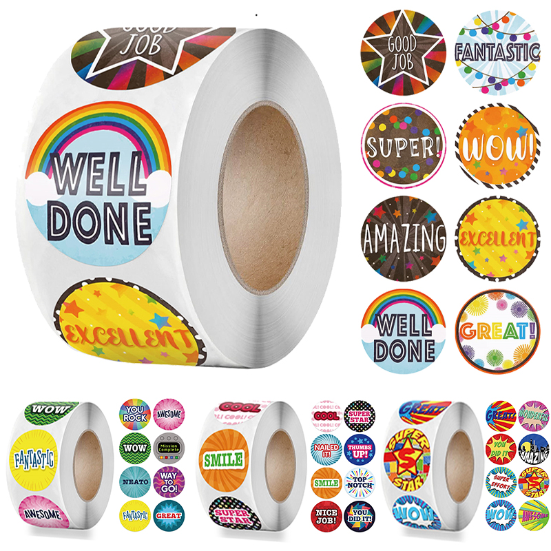 500pcs Cute Reward Stickers Roll with Word Motivational Stic