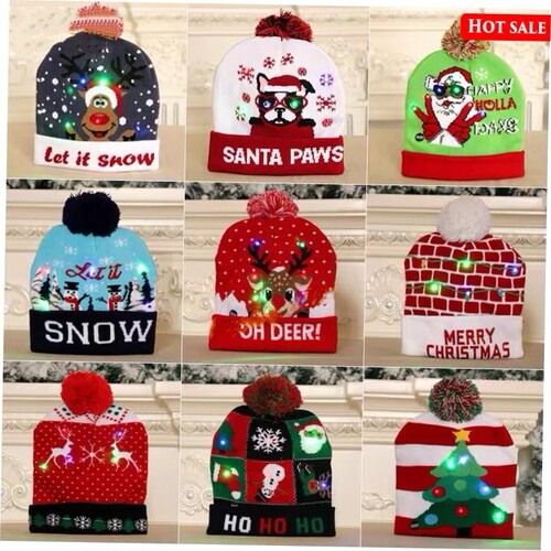 LED Christmas Hat Knitted Christmas Light party decorations