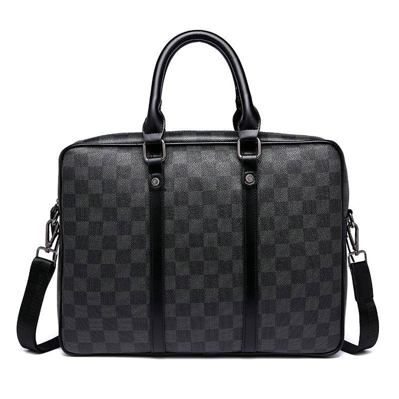 男士手提包2023新款潮商务老花黑格子包男包单肩包横款公文包