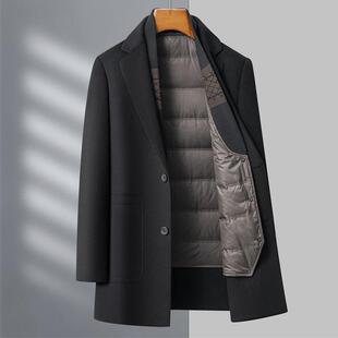 双面毛大衣长男中款冬季加Y6809-PP厚保暖爸爸羊拆毛呢外套可卸呢