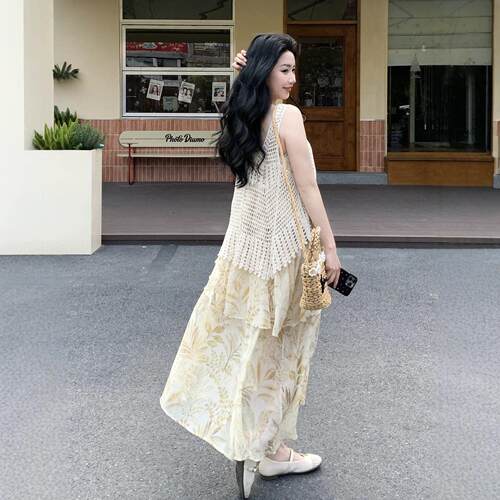夏季款宽松设计感镂空罩衫风吊AG2611-0裙两新件套度假连带衣裙