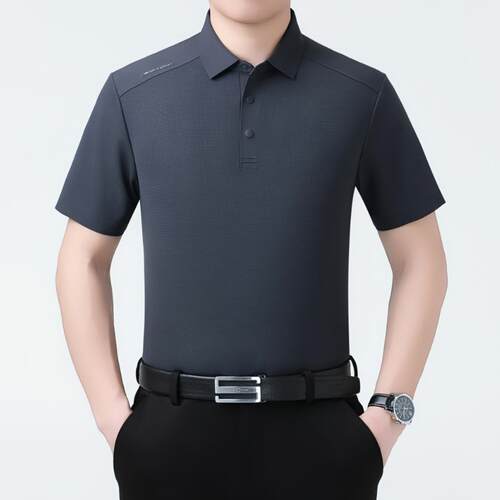 桑蚕短爸袖恤男夏季薄款高档商务中休闲年爸装男8020-P装翻领丝衫
