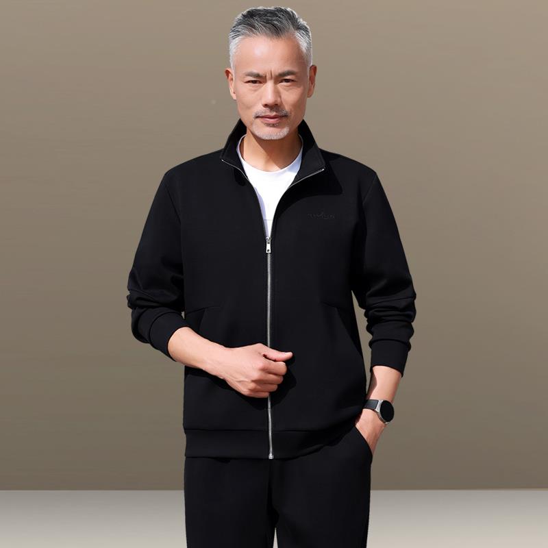 82072222爸爸春装中老秋年闲套装男士装春季休爸爸父亲开衫两件套