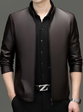 品牌男装皮皮衣男秋加绒休闲夹克男士中冬年22088爸爸装绵羊皮真