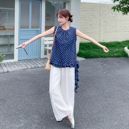 设计感荷叶边波背弛心阔腿裤套c07-928装女松感点日穿搭套夏装