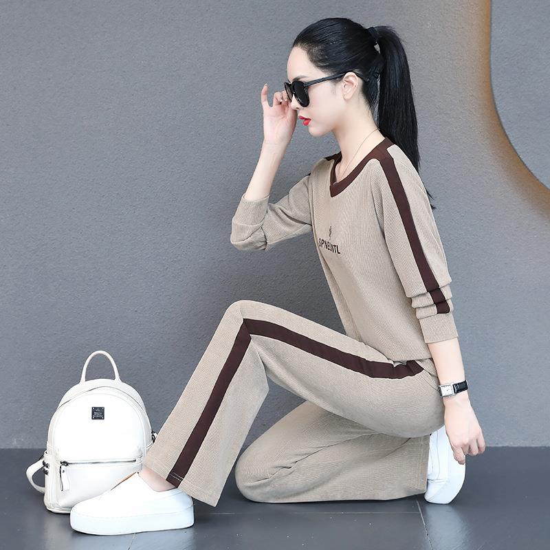 秋新款时尚洋气休闲运动卫服套装女季春8472422秋衣阔士腿裤两件