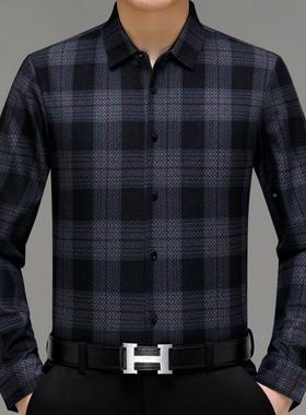 牌羊品绒保长暧衬衫式袖加绒加厚格子年冬季中年山羊23W82-TB男绒