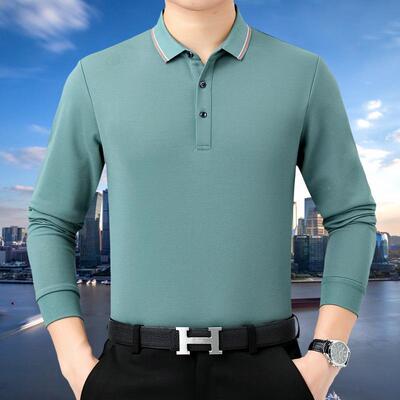 新款男男士恤长袖宽松打底爸士11088秋爸装春上衣中年翻领高档恤