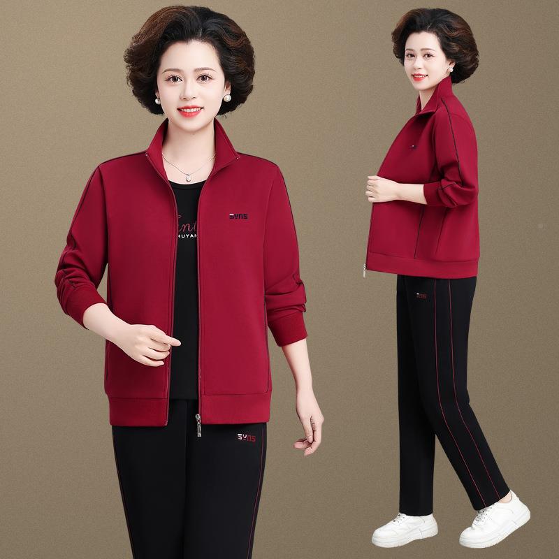 妈时尚套春装秋42-619件套两新款卫衣中老年女秋妈装连帽上衣