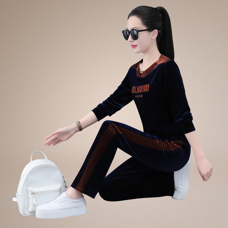 新运动套装女76172262秋款时尚洋春气金丝绒妈休闲服宽松卫衣两妈