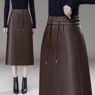 专裙柜冬品牌女真皮皮年新款 秋松紧时腰中长绵572羊皮尚半身裙