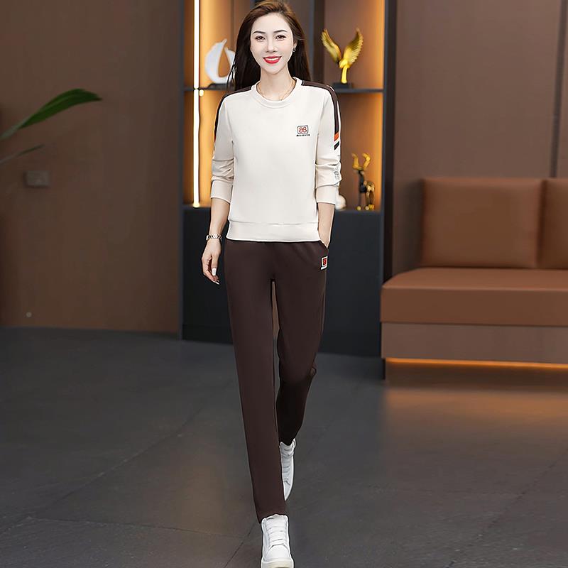 休闲衣运动套8224858卫女秋新季款早秋时尚印花显装瘦圆领长裤两