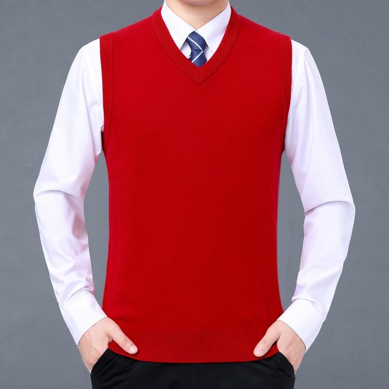 秋5R16-X冬老绒背心男士纯羊绒厚马甲无袖打底衫羊中年爸爸装加毛