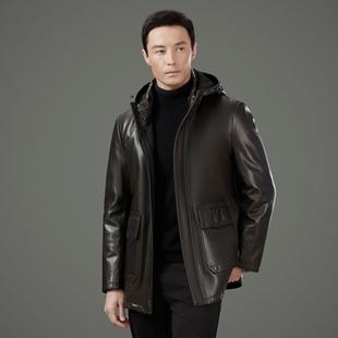 皮衣男连帽中长款 KJ绒新款 风衣保暖外套冬冬可拆卸内胆羽 2268 季