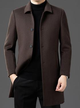 冬季款5588-PP中外老年休中长款翻新领毛呢大衣男士商务闲套爸爸