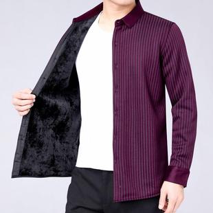 R烫绒爸装 冬爸季 休闲免0037 加绒羊保男装 加厚宽松衬衣暖男 衬衫