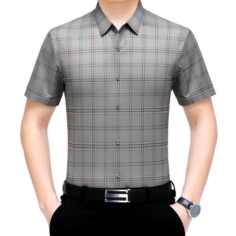 高中档袖无痕衬衫88092-X男短夏季新款年男士商务时尚格子蚕桑丝