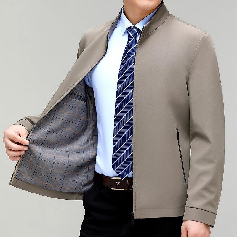 外208-G-NN新款桑蚕丝男夹克秋季商务休中年闲爸爸茄克衫免烫男士